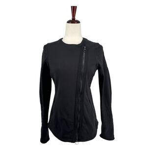 Athleta‎ Moto Full Zip Jacket S Black Stretch Zipper Pockets Athleisure Comfort